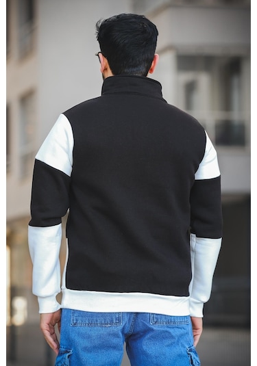 Oksit Arman Üç İplik Şardonlu Parçalı Fermuarlı Dik Yaka Slim Fit Erkek Sweatshirt 001