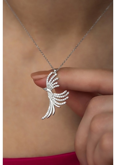 Nereze 925 Ayar Gümüş Zirkon Taşlı Anka Kuşu Kolye