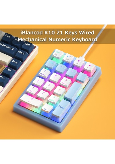 İblancod K10 21 Tuş Kablolu Mekanik Sayısal Klavye Rgb Arka Aydınlatma Efekti Mekanik Sarı Anahtarlar Puding Tuş Başlıkları Mavi