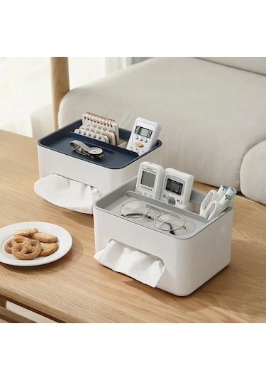 Gri Peçete Kutusu Kaymaz Mendil Kutusu Çeşitli Eşyalar Yuvası Pp Pürüzsüz Kenar Ev Gereçleri