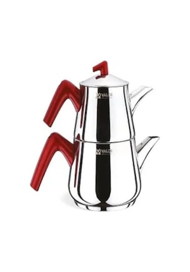 Vıvaldı Piramit Çelik Maxi Boy Çaydanlık 4 Parça Kırmızı Kuplu Go Kırmızı