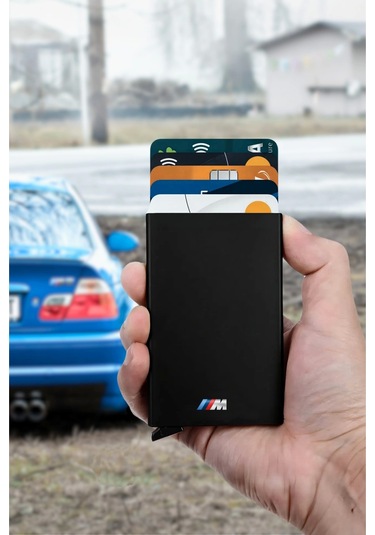 Bmw M3 Logolu Otomatik Mekanizmalı Kredi Kartlık Alüminyum Rfıd Koruma Sistemli Mat Siyah Siyah