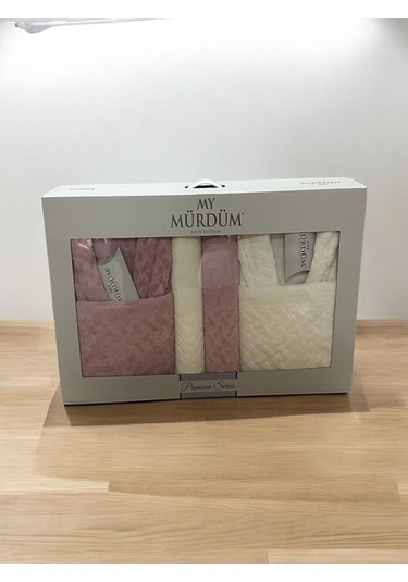 Banyo Çeyiz Seti, %100 Pamuk Bornoz Takımı, 8 Parça Aile Bornoz Seti, Havlu & Havlu Seti Pembe-krem Pembe