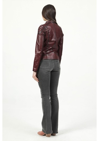 Dericlub Yb-2156 Gerçek Deri Kadın Mont Bordo