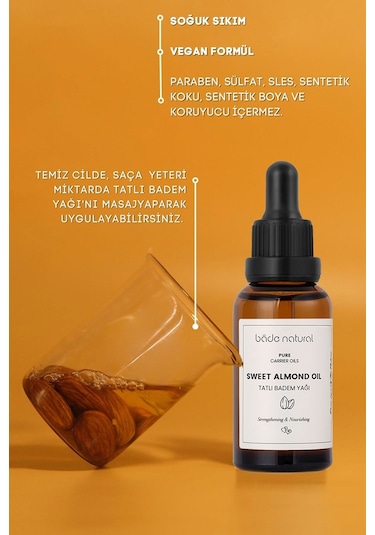 Bade Natural Saf Soğuk Sıkım Tatlı Badem Yağı 30 ML