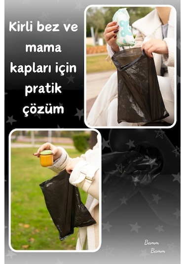Bamm Bamm Çanta Boy Kirli Bebek Bezi Çöp Poşeti ve Taşıma Çantası (Siyah)