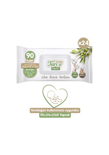 Baby Turco Doğadan Yenidoğan Islak Bebek Havlusu 24 X 90 Yaprak