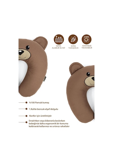 Mordesign Çift Taraflı Emzirme Yastığı Bebek Destek Minderi Hamile Yastığı Pamuk Kumaş Morbear Serisi Zg10047