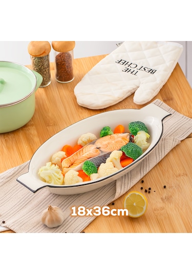 Porsima 085 Oval 3'lü Porselen Fırın Kabı Servis Tabağı Beyaz