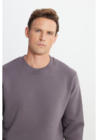 AC&Co / Altınyıldız Classics Erkek Koyu Grı Standart Fit Normal Kesim İçi Polarlı Bisiklet Yaka Sweatshirt Koyu Gri