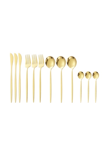 12 Parça Sofra Takımı Kaşık Bıçak Çatal Parlak 410 Paslanmaz Çelik Çatal Bıçak Takımı Ev Restoran İçin Altın