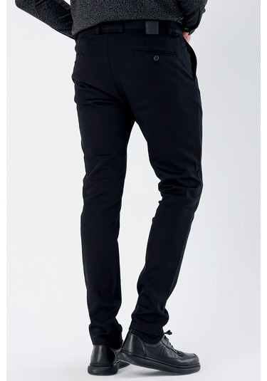 Siyah Desenli Armürlü Pamuklu Yan Cepli Slim Fit Dar Kesim Casual Pantolon 1003235120-siyah Siyah