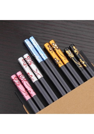 Altın 10 Çift Yemek Çubukları Göz Alıcı Güzel Kaymaz Rahat Kavrama Erişte Yemek Çubukları Altın