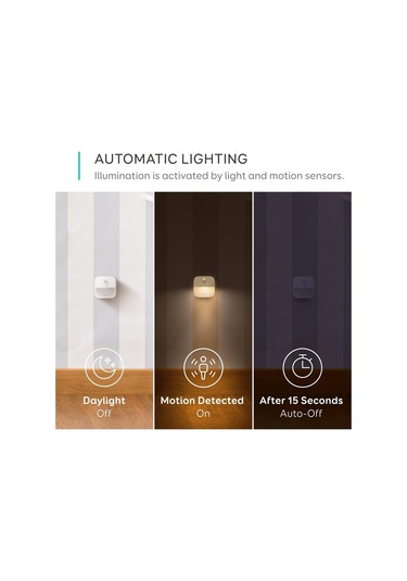 Lumi 3 Lü Led Gece Lambası Hareket Sensörlü, Otomatik Açma/kapama, Sıcak Beyaz Işık