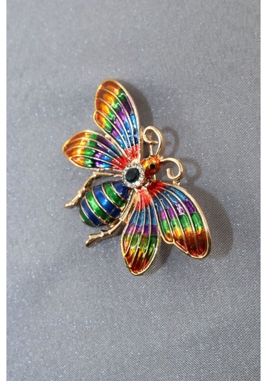 Gold Kelebek Broş. Kristal Taşlı Kelebekli Yaka İğnesi Broş. Erkek Kadın Broş. Çok Renkli