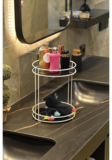 Bej Banyo Organizer Kozmetik Takı Parfüm Havlu Düzenleyici Sunum Tepsisi Pleksili -metal Paslanmaz Renkli