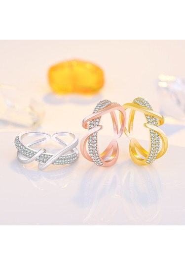 J357 Gold Plated Inlaid Fashion Index Finger Ring Rose Gold Çok Renkli