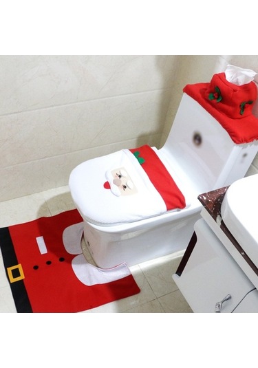 Novahub 3 Adet Noel Tuvalet Kapağı Kapağı U Şekilli Tuvalet Halısı Seti, Festival Dekoru İçin Yumuşak Kaymaz Su Emici Banyo Halısı Yeni Tasarım