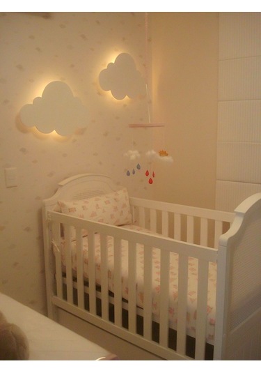 2'li Bulut Gece Lambası Bebek Çocuk Odası Duvar Dekorasyonu Aydınlatma Ahşap Gece Lambası