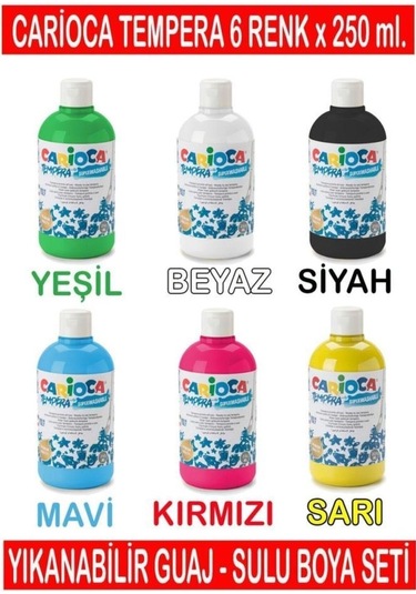 Carioca Tempera Süper Yıkanabilir Guaj - Sulu Boya Seti 6 Renk x N11.156