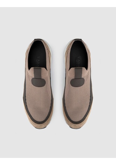 Cabani Bej Modern Triko Slip-on Sneaker Siyah - Neon Yeşil