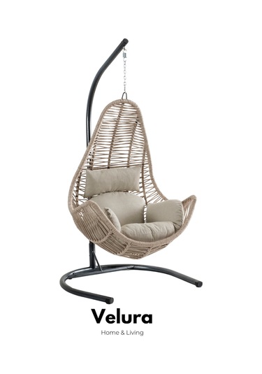 Zen Bahçe Salıncağı - Krem Rattan Krem Minder Ekru