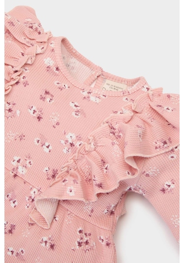 DeFacto Kız Bebek Çiçekli Uzun Kollu Waffle Elbise D9563A525SPPN243 Pembe