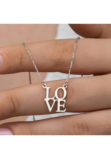 Love Yazılı 925 Gümüş Kolye