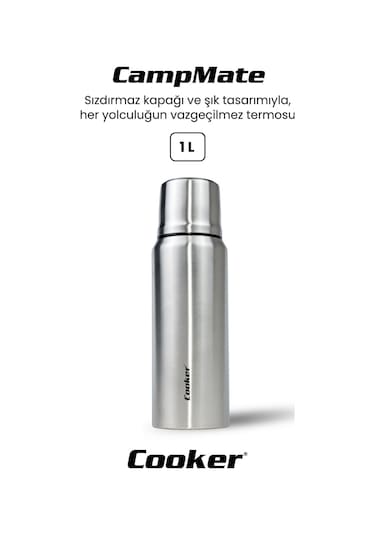 Cooker 1 Litre Çift Katlı Çelik Termos - 24 Saat Sıcak 48 Saat Soğuk Kamp, Outdoor, Piknik, Ofis, Otel, Kafe, Okul, Seyahat Çelik