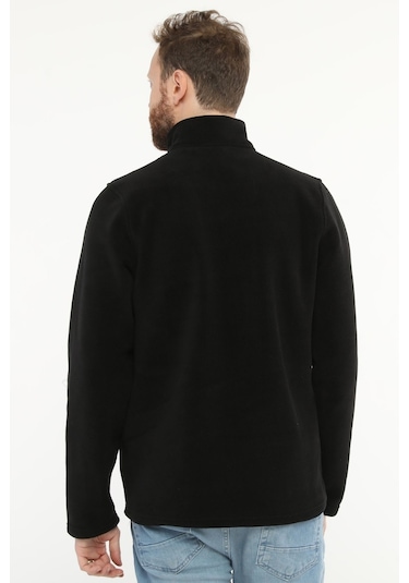 Uniprom Erkek Normal Kesim Dik Yaka Yarım Fermuarlı Polar Sweatshirt Siyah