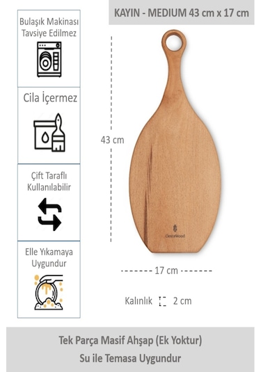 Yekpare Masif Ahşap Sunum Tahtası Kesme Tahtası Kayın Medium 2
