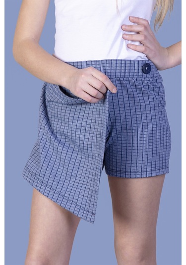 Toontoy Kız Çocuk Kare Desenli Etek Görünümlü Şort Lacivert