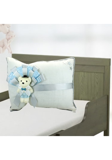 Süslebabypartystore Takı Yastığı, Keten Kumaş Mavi & Gümüş Mavi - Gold
