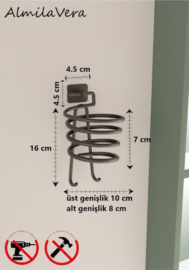 Siyah Yapışkanlı Kare Fön Makinesi Askısı Saç Kurutma Makinesi Tutacağı Çok Renkli