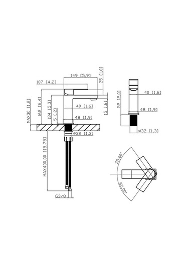 Maoyaya Banyo Musluğu, 60 Cm, Paslanmaz Çelik Siyah, İnox, Kullanışlı Model İnox