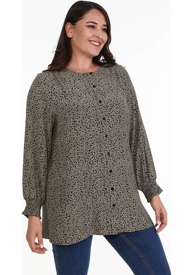 Düğme Detaylı Gipeli Tunik-haki Haki