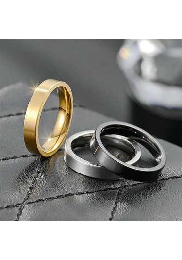 Altın 4mm Vejetaryen Yüzük Basit Mat Titanyum Çelik Yüzük 8 Altın