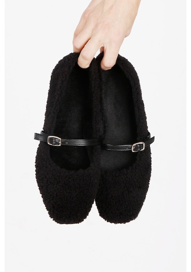 Kadın Şık Peluş Ev Ayakkabısı Babet Panduf Siyah