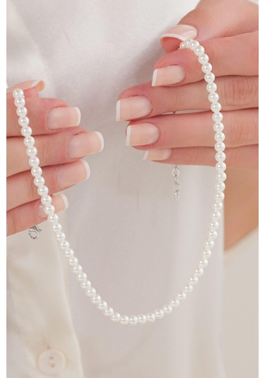 Tmt Silver Gümüş Beyaz İnci Choker Tasma Kolye