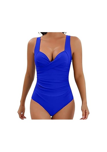 Kadın Monokini V Yaka Askılı Kolsuz Tek Parça Mayo Ayarlanabilir Askılı Sırtı Açık Yüksek Bel Mayo Kraliyet Mavisi