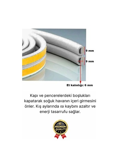 Güçlü Kendinden Yapışkanlı Kapı Pencere Soğuk Hava Geçirmez Yalıtım İzolasyon Gri Fitil 20 Metre Diğer