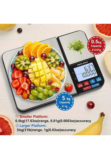 1 Parça Büyük Çift Platformlu Dijital Mutfak Terazisi, İki Gri - Siyah