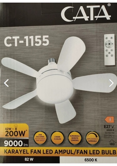 Cata Karayel Fan Led Işıklı Vantilatör 82w Kumandalı Ampul Ct- 11
