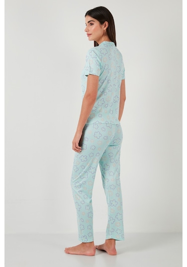 Lela Regular Fit Gömlek Yaka Kısa Kollu Bayan Pijama Takımı 65780124 Su Yeşili