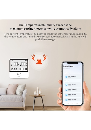 Wifi Sıcaklık Nem Monitörü Akıllı Sıcaklık Ve Nem Sensörü Ölçer Lcd Ekranlı Dijital İç Mekan Higrometre Termometresi-beyaz