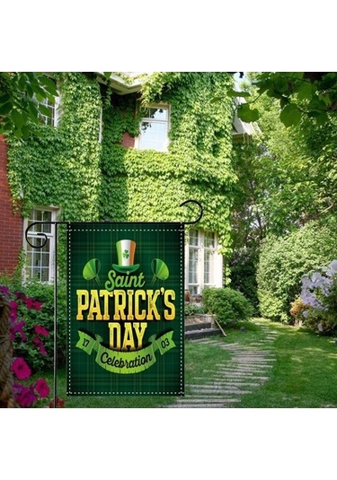 Lijinxu St Patricks Günü Bahçe Bayrağı Yeşil Şapka Stil-a