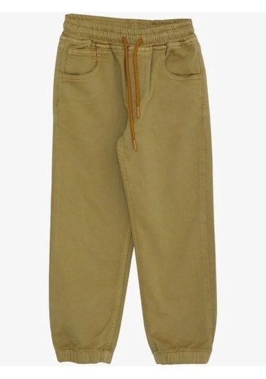 Erkek Çocuk Pamuklu Rahat Kalıp Bel Paça Lastikli Pantolon-14580 Hardal