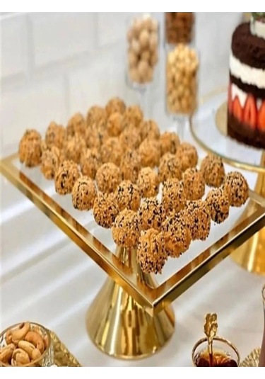 Gold Ayaklı Dikdörtgen Kek, Kurabiye Ve Pasta Standı