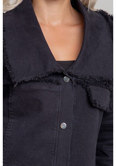 Kadın Power Likralı Pamuklu Kumaş Kol Ve Önü Çıt Çıtlı Pis Dikişli Mont Siyah