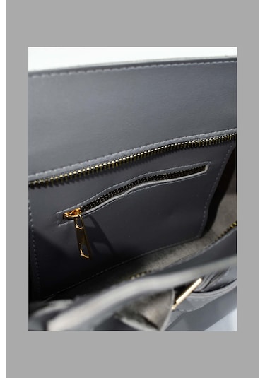 Kadın Deri Kemer Detaylı Gri Çanta Gri